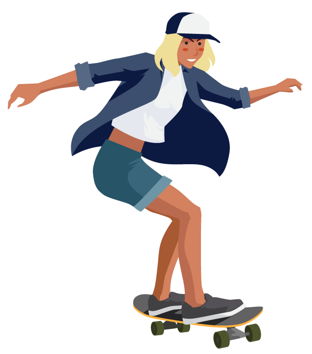 Illustration av Emmy som åker skateboard